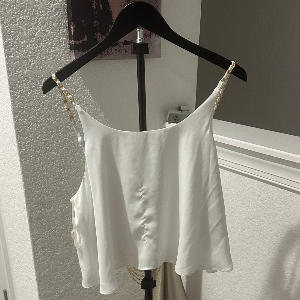 Nicki Minaj White Camisole with Gold Chain Straps